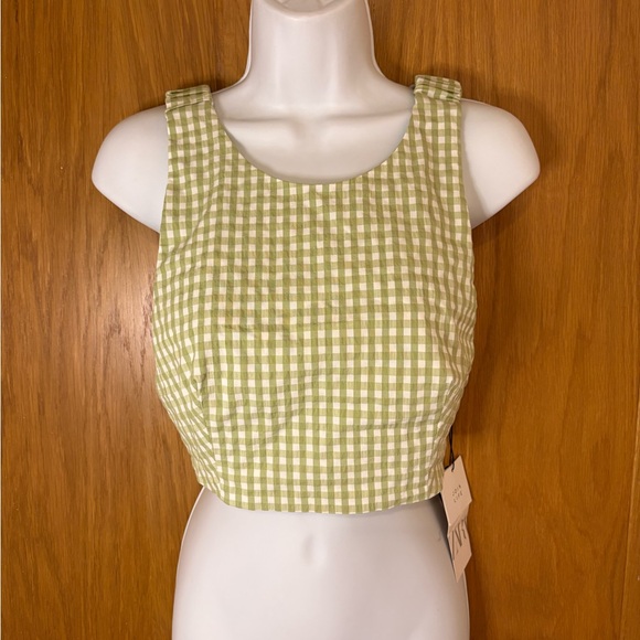 Zara Tops - Zara Gingham Crop Top Open Back Size M NWT
